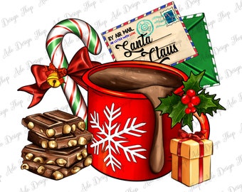 Christmas Hot Chocolate With Gift And Letters Png Sublimation Design, Letter for Santa Claus Png, Hot Chocolate Png, Christmas Png Download