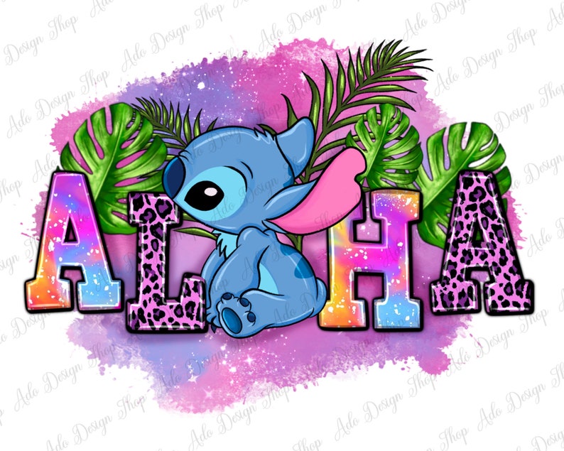 Aloha Stitch png sublimeringsdesign för nedladdning, handritad söm png, söt söm png, sommarvibbar png, sublimerade designer för nedladdning bild 1