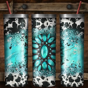 Turquoise Gemstone Cowhide Tumbler Png, 20 oz. Skinny Tumbler Sublimation Design, Gemstone Tumbler Png, Western Tumbler Png,Instant Download