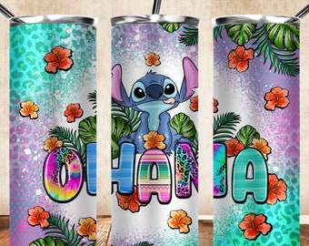 Ohana Stitch 20 oz vaso flaco png descarga de diseño de sublimación, Stitch vaso envoltura png, Stitch 20 oz diseños de vaso, descarga png