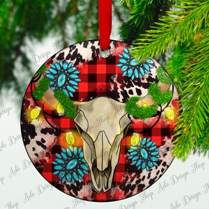 Christmas Bull Skull Cowhide Gemstone Ornament Png, Christmas Sublimation, Ornament Png, Png Sublimation Designs, Instant Download