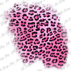 May include: Pink and black leopard print with a watercolor effect. The print has a distressed, faded look around the edges.
