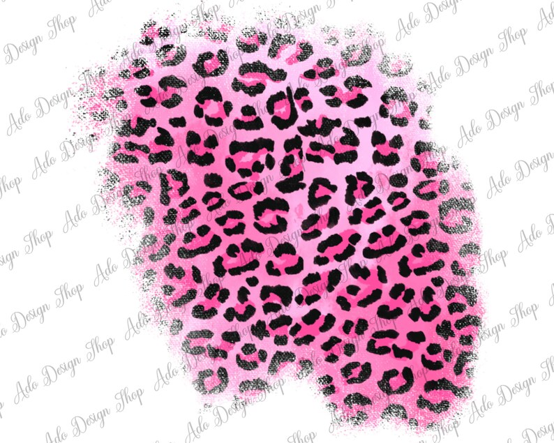 May include: Pink and black leopard print with a watercolor effect. The print has a distressed, faded look around the edges.