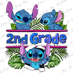 Stitch 2nd grade png sublimation design download, back to school png, second grade png, cute stitch png, graduation png, sublimate download