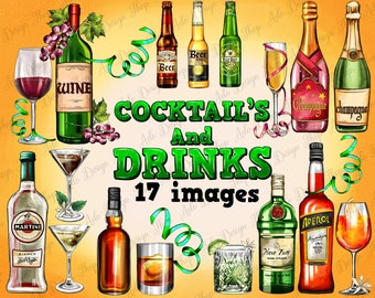 Cocktail’s And Drinks Clipart 17 Png Images Sublimation Design, Cocktail Bundle Png, Hand Drawn Cocktail Png, Alcohol Bundle Png Download