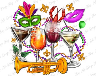 Mardi Gras celebrate png sublimation design download, Happy Mardi Gras png, Mardi Gras drinks png, sublimate designs download