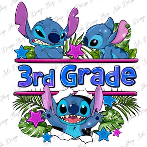 Stitch 3rd grade png sublimation design download, back to school png, third grade png, cute stitch png, graduation png, sublimate download