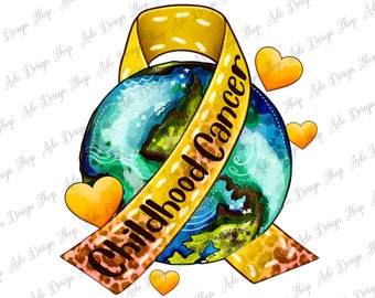 Childhood Cancer Ribbon And World Png Sublimation Design, Childhood Cancer Png, Cancer Awareness Png, Fight Cancer Png, Digital Download