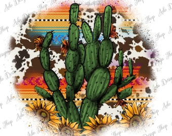 Western Cactus Png Sublimation Design, Aztec Png, Sunflower Cactus Png, Serape Png, Cowhide Cactus Png, Western Cactus Png, Instant Download