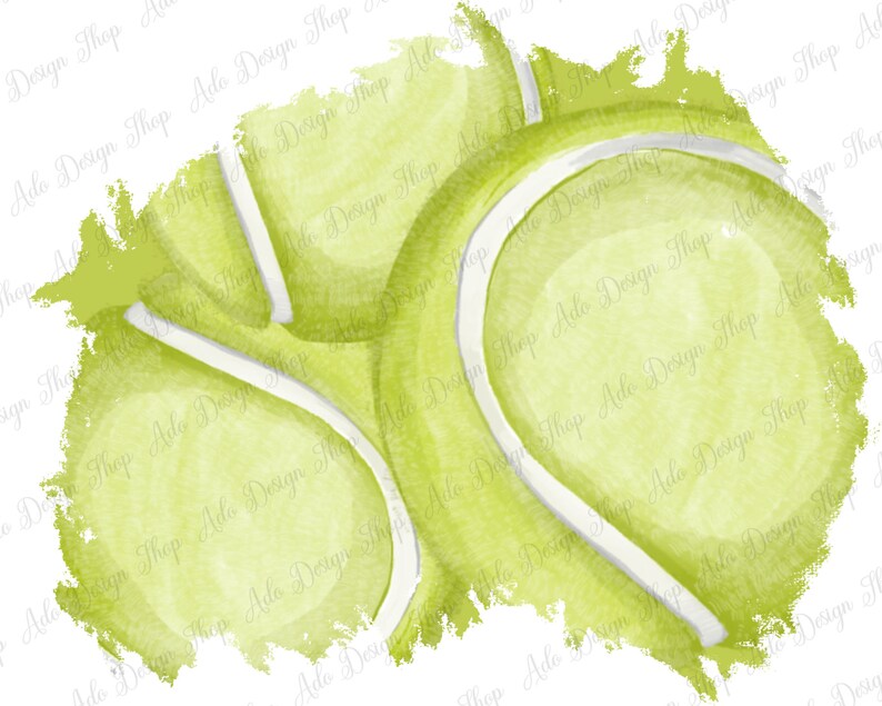 May include: A close-up of three green tennis balls with white seams. The balls are painted in a watercolor style and have a textured, rough appearance.