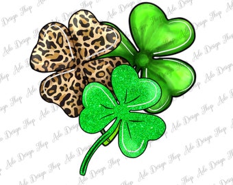 Three Clover Png Sublimation Design, St. Patrick's Day Clover Png, Saint Patrick's Day Png, Leopard Shamrock Png Digital Downloads