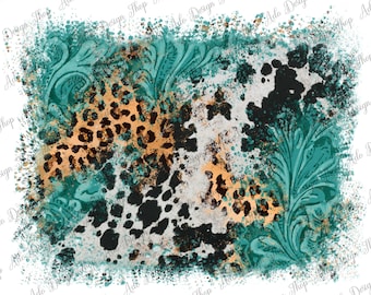 Turquoise Cowhide Leopard Tooled LeatherBackground Png Sublimation Design, Leopard Background Png, Cowhide Background Png, Instant Download
