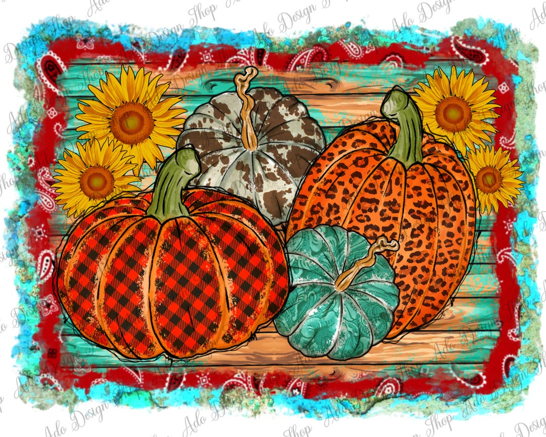 Fall Pumpkins and Sunflowers Distressed Background Png Design, Pumpkin ...