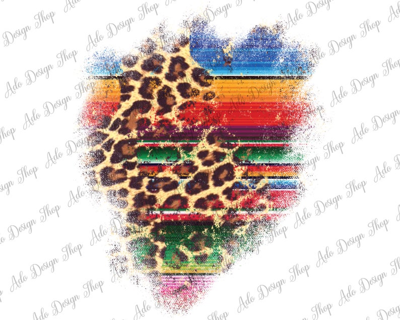 May include: A digital illustration of a leopard print design with a colorful striped pattern underneath. The design has a distressed, vintage look.