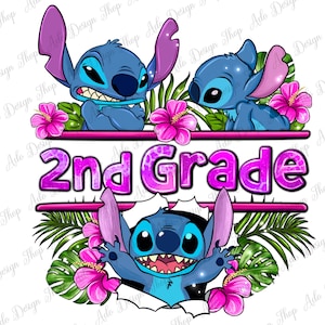 Flower Stitch 2nd grade png sublimation design download, back to school png, second grade png, cute stitch png, sublimate designs download