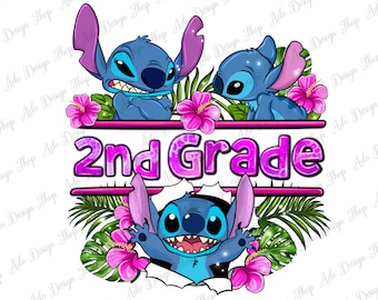 Descarga de diseño de sublimación png de puntada de flor de 2.º grado, png de regreso a la escuela, png de segundo grado, png de puntada linda, descarga de diseños sublimados