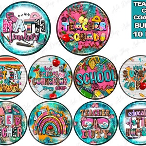 Teacher car coaster png sublimation design bundle, Teacher&#39;s Day png, School car coaster png, western car coaster png, sublimate download
