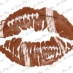 May include: Watercolor painting of a pair of lips shaped like an American football. The lips are brown and white with a watercolor texture.