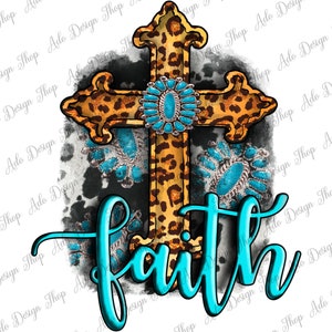 Western Turquoise Faith Cross Png Sublimation Design, Western Cross Png, Faith Png, Leopard Cross Png, Turquoise Faith Png, Instant Download