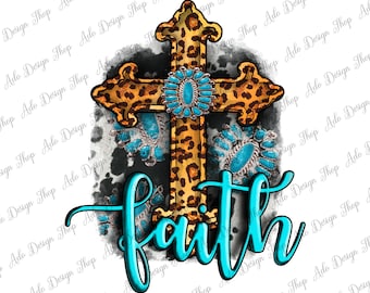 Western Turquoise Faith Cross Png Diseño de sublimación, Western Cross Png, Faith Png, Leopard Cross Png, Turquoise Faith Png, Descarga instantánea