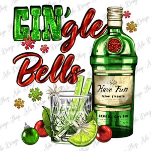 Gin Tonic Glöckchen Mit Gin Tonic Png Sublimation Design, Gin Png, Gin Tonic Png, Weihnachts Cocktail Png, Gin Tonic Alkohol Png, Digitaler Download