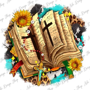 Cross with bible and sunflowers png sublimation design download, jesus Png, western cross Png, Bible Png, Sublimate Design Downloads