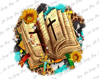 Cross with bible and sunflowers png sublimation design download, jesus Png, western cross Png, Bible Png, Sublimate Design Downloads