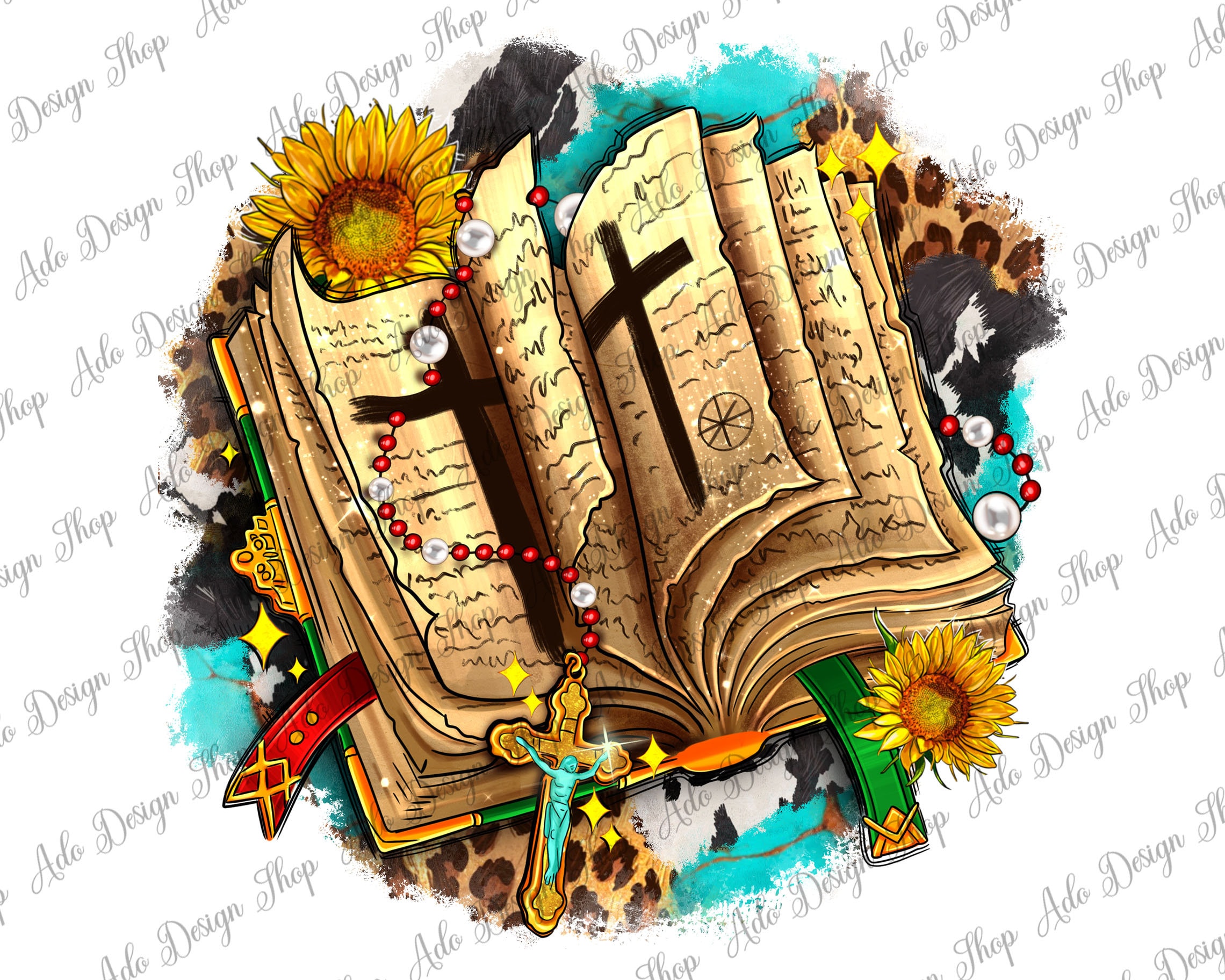 Cross With Bible and Sunflowers Png Sublimation Design Download, Jesus ...