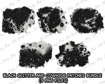 Black Glitter And Cowhide Patches Png Sublimation Design, Western Patch Bundle, Western Patch Sublimate, Western Bundle, Digital Download