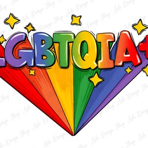 Può includere: LGBTQIA+ in colori arcobaleno con stelle, un design grafico per una t-shirt o altri capi di abbigliamento.