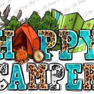 Happy camper with trees and map png sublimation design download, Camp png, Camp life png, western camper png, sublimate designs download