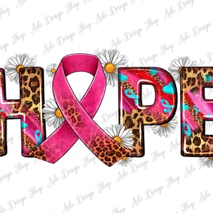 Hope And Cancer Ribbon Png Sublimation Design, Pink Cancer Ribbon Png, Hope Cancer Png, Cancer Awareness Png, Breast Cancer Png Download
