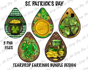 St. Patrick&#39;s Teardrop Earrings Bundle Png Sublimation Design, St. Patrick&#39;s Day Teardrop Png, St. Patrick&#39;s Day Earrings Png Downloads