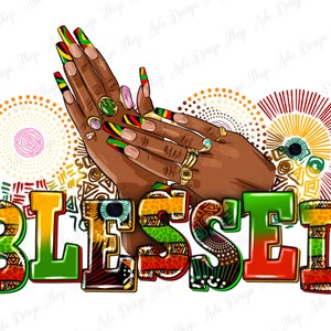 Blessed afro woman hands png sublimation design download, png, black queen png, afro woman nails png, black woman png, sublimate download