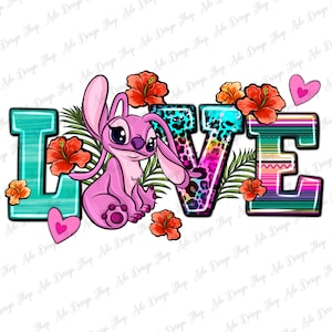 Love Stitch png sublimation design download, hand drawn Stitch png, cute Stitch png, floral Stitch png, sublimate designs download