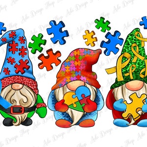 Autism gnomes png sublimation design download, Autism Awareness png, Autism puzzle pieces png, Autism png, sublimate download