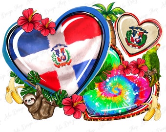Leopardo occidental República Dominicana corazones png, corazones dominicanos png, bandera de República Dominicana png, sublimar diseños descargar