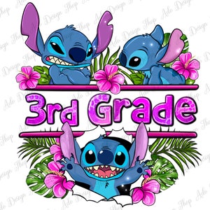 Flower Stitch 3rd grade png sublimation design download, back to school png, third grade png, cute stitch png, sublimate designs download