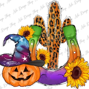 Halloween Pumpkin Witch Hat Horseshoe PNG, Halloween Pumpkin Horseshoe Png, Halloween Cactus Png, Png Sublimation Design,Instant Download