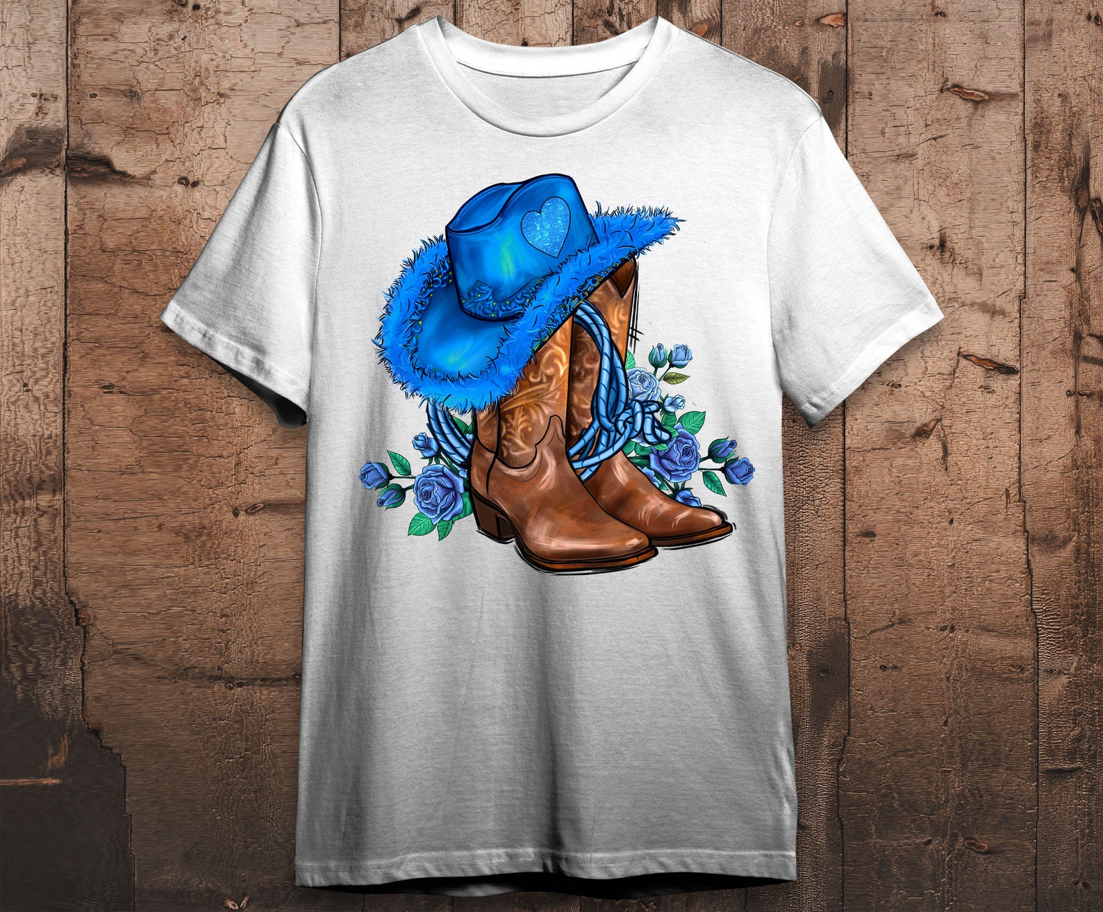 Valentine's Day Blue Boots Cowgirl Hat and Roses Png Sublimation Design ...