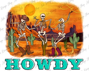 Howdy Drei Skelette Png Sublimation Design, Howdy Png, Skelett Png, Halloween Png, Wüste Png, Western Skeleton Png, Instant Download