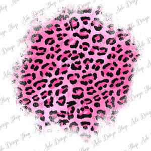 May include: Pink and black leopard print with a distressed, watercolor effect. The print has a white background.