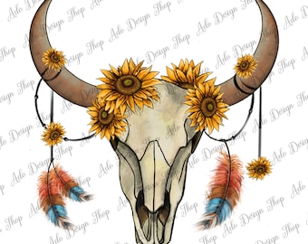 Sunflower Boho Bull Skull PNG Sublimation Design, Feather Png, Bull Skull Png,Western Bull Skull Png,Png Sublimation Design,Instant Download