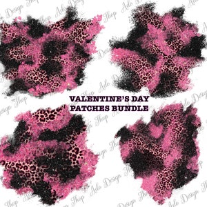 Può includere: Quattro patch digitali per San Valentino con un design a stampa leopardata rosa e nera. I patch hanno un effetto acquerello scintillante.