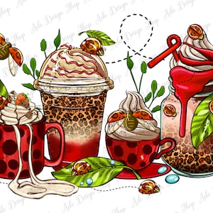 Lady Bug coffee cups png sublimation design download, coffee love png, cute Lady Bug png, Lady Bug png, sublimate designs download