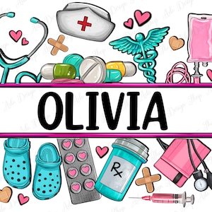 Personalized Nurse elements png sublimation design download,, Nursing png, Nurse png, custom name png, sublimate designs download