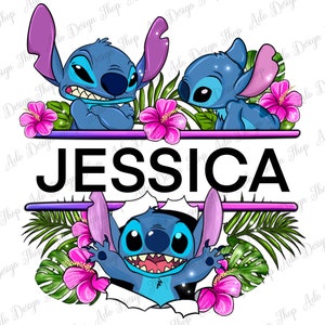 Personalized floral Stitch png sublimation design download, custom name Stitch png, cute Stitch png, sublimate designs download image 1