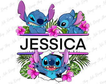 Personalized floral Stitch png sublimation design download, custom name Stitch png, cute Stitch png, sublimate designs download