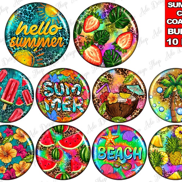 Summer car coaster png sublimation design bundle, summer holiday png, summer vibes png, hello summer png, sublimate designs download