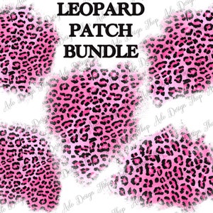 May include: Five pink and black leopard print digital paper patches. The patches have a distressed, watercolor look.